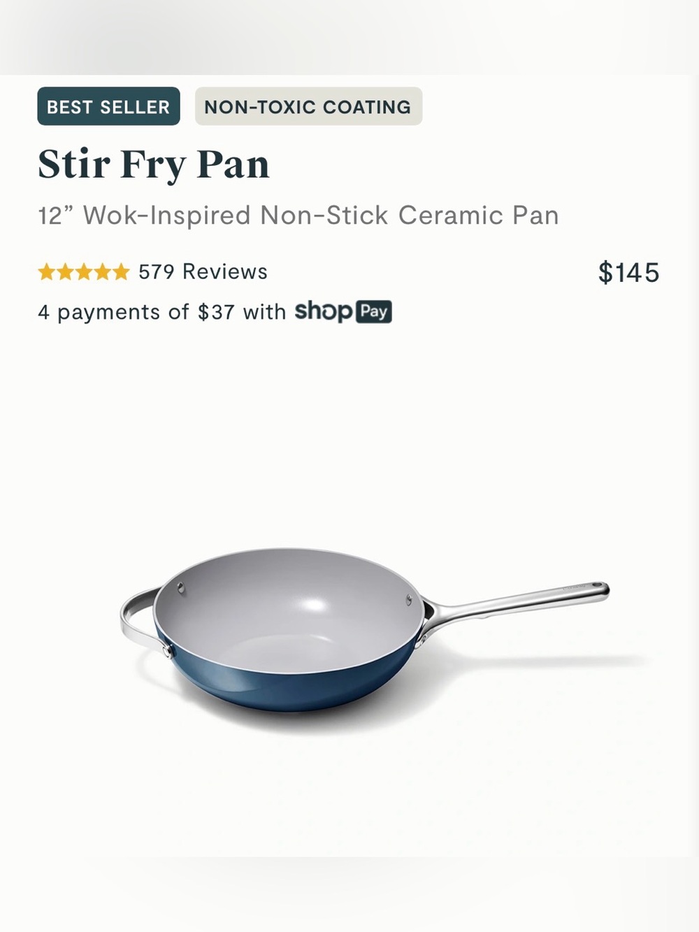 Caraway Stir Fry Pan 12” Wok-Inspired Non-Stick Ceramic Pan - Navy - Picture 4 of 5